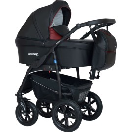 Коляска VERDI Babies Sonic Plus 3 в 1, черная с бордовой вставкой Коляска VERDI Babies Sonic Plus 3 в 1, черная с бордовой вставкой